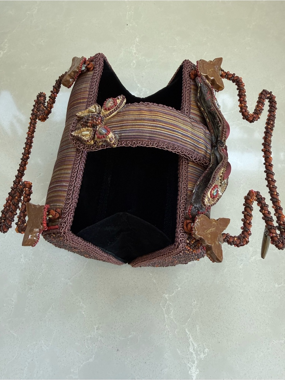 Mary Frances Beaded Butterfly Handbag Silk Box Bag Top Handle Retired RARE - Picture 8 of 8